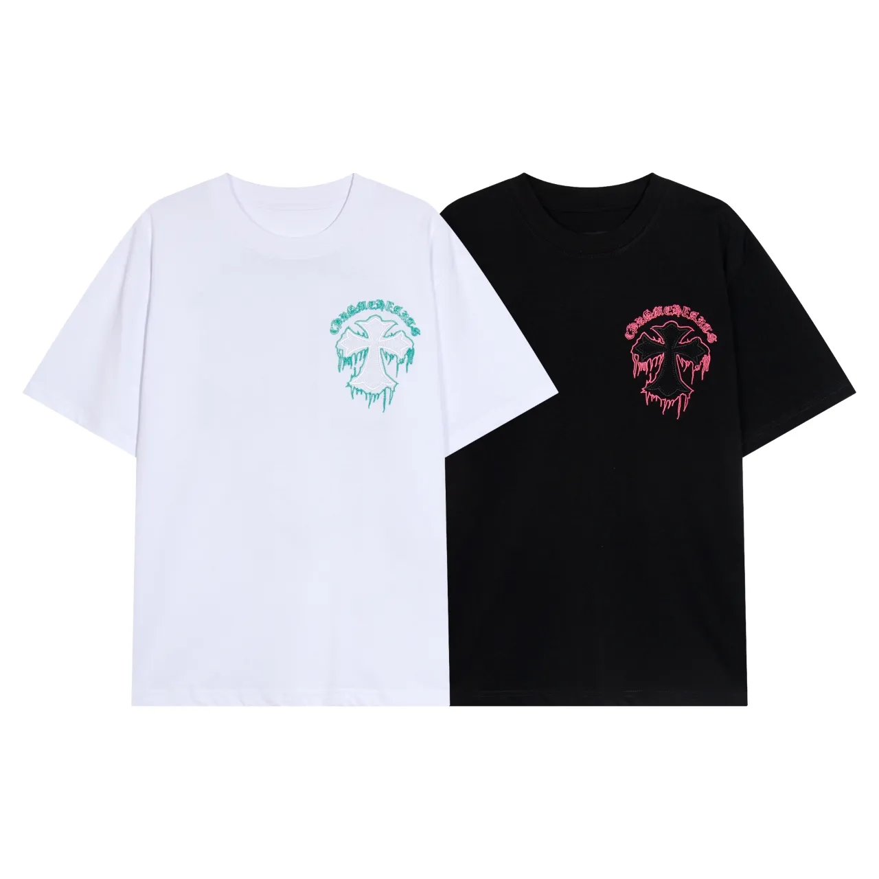 P150 Chrome Hearts Chrome Hearts Sanskrit Cross Embroidery Short Sleeve Size: SMLXL Color: Black White